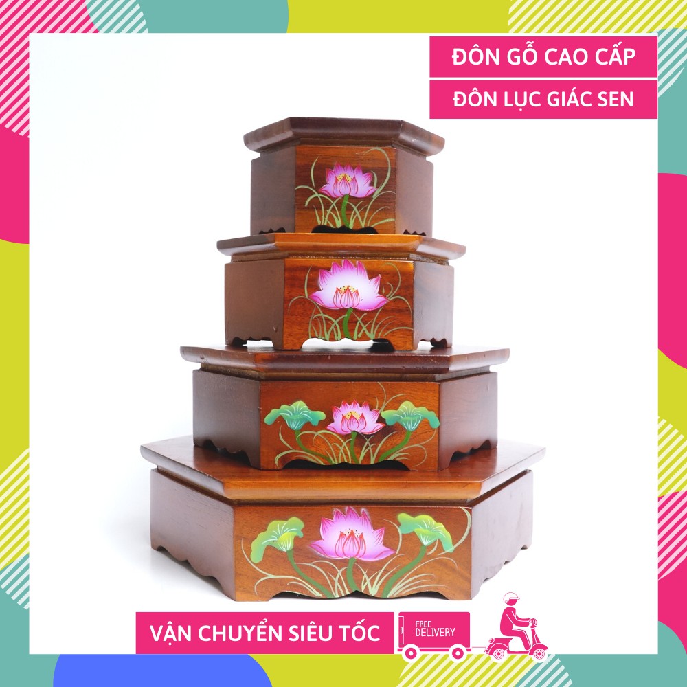 Đôn gỗ lục giác đế gỗ đặt tượng thờ cúng hoa sen đẹp đế gỗ đặt chậu cây - Nhiều cỡ