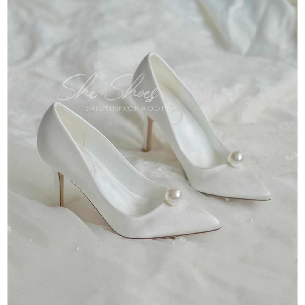 GIÀY CƯỚI LỤA SATIN ĐÍNH NGỌC CAO CẤP, độc quyền SHE SHOES - GC07012
