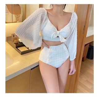 Bikini 2 Mảnh Viền Bèo Nơ Ngực Cạp Cao Hàn Quốc