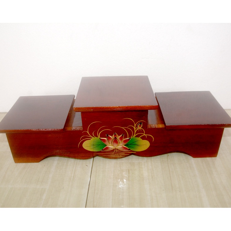 Đôn gỗ tam cấp kê tượng bàn thờ khắc nổi hoa sen nhiều cỡ