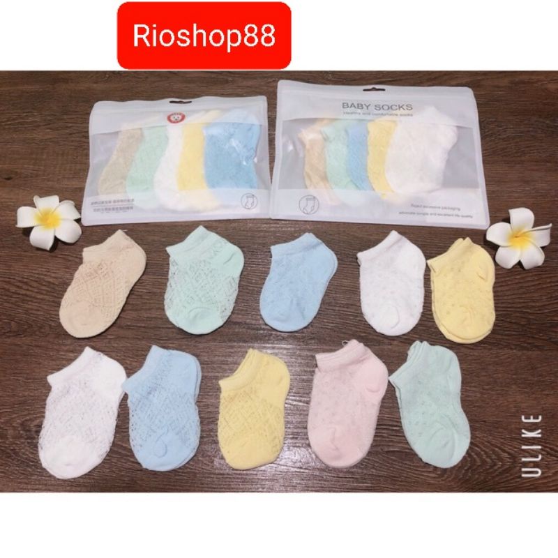 Sét 5 đôi tất lưới cho bé, tất lưới cổ ngắn