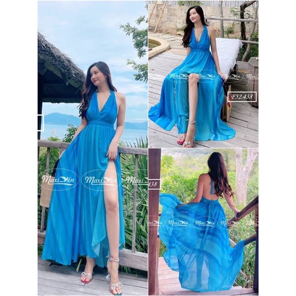 ĐẦM MAXI LOANG XANH HỞ LƯNG XẺ TÀ VÁY OMBRE ĐẸP ĐI BIỂN F52.438 MAXI YẾN
