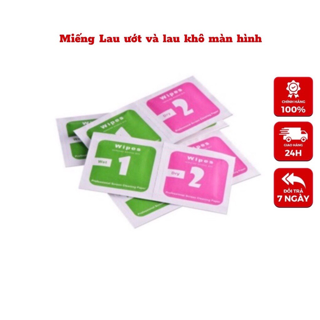 Giấy lau vệ sinh màn hình điện thoại, giấy lau bụi dán kính cường lực, 1 bộ 2 miếng khô và ướt
