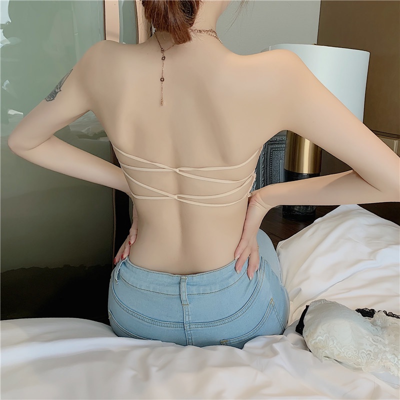 Áo Lót Phối Ren Có Mút Đệm Ngực Dây Chéo Sau Lưng Quyến Rũ