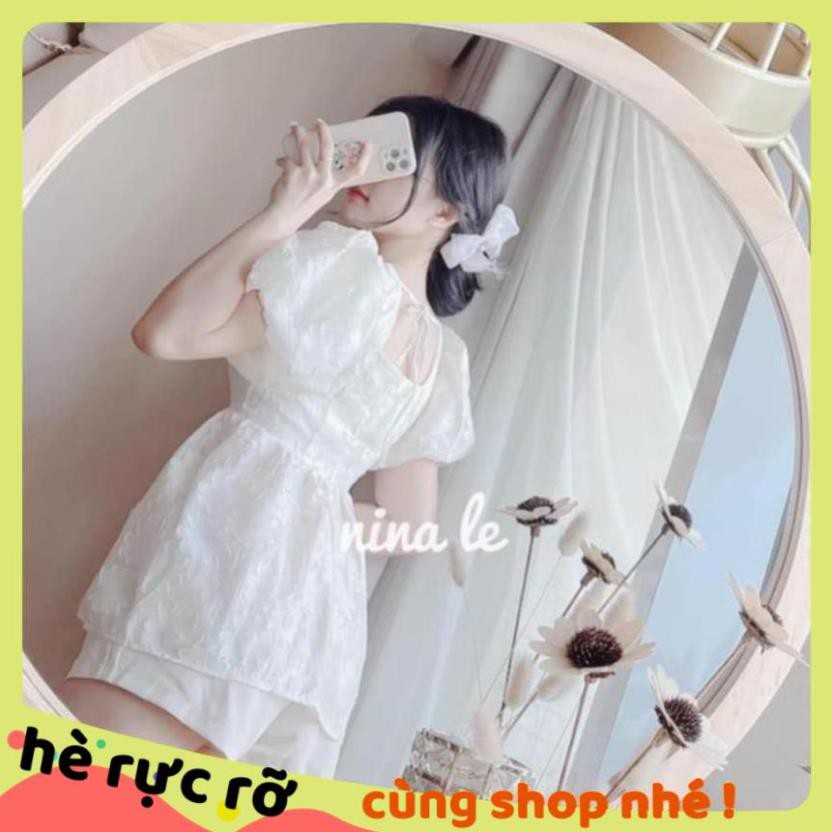 Set Áo Quần Ulzzang, Áo Nữ Kiểu Baby Doll Hoa Nổi Mix Quần Short Chất Vải Cao Cấp Dày Dặn Phong Cách Hiện Đại, Năng Động