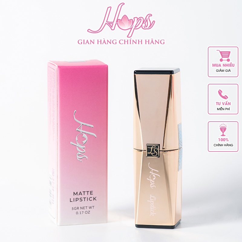 Son Hops Matte Lipstick - Son Môi Trang Điểm Chuyên Nghiệp Siêu Lì Mịn 5gr HSE