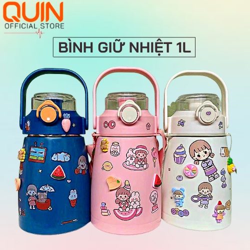 Bình Giữ Nhiệt Inox 800ML Cute Có Ống Hút Tặng Kèm Sticker Dễ Thương Giữ Nhiệt 8-12 Tiếng