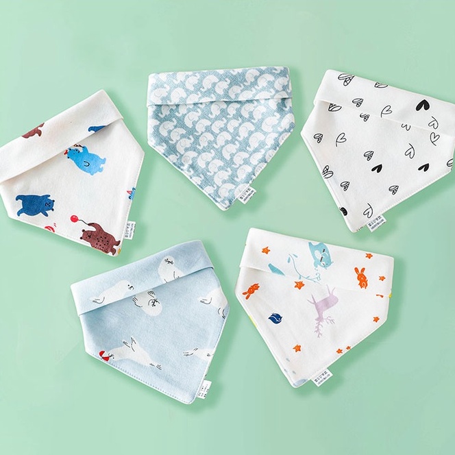 [Ảnh thật] Yếm tam giác hoạ tiết xinh xắn 100% cotton chống thấm cho bé (Mẫu động vật)
