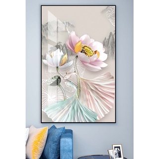 Tranh treo tường bóng kiếng pha lê hoa sen nghệ thuật THD98 (Tặng đinh 3 chân)