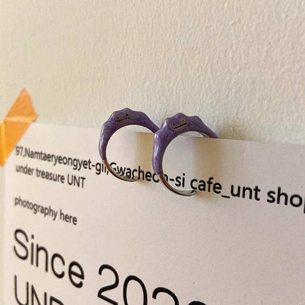 Nhẫn hở bằng hợp kim màu tím hình mặt cười dễ thương cá tính phong cách Hàn Quốc cho nữ