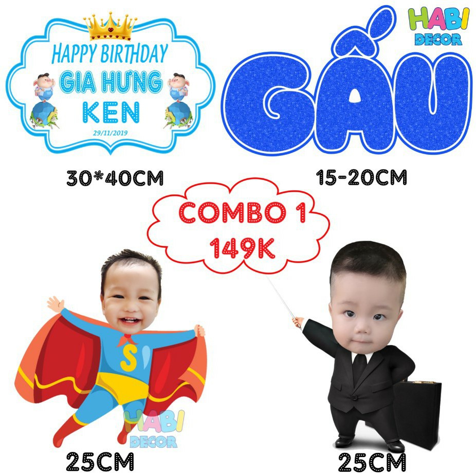 [ RẺ ĐẸP ] Set chibi, bảng tên, cây welcome, tên bé để bàn trang trí sinh nhật, thôi nôi, đầy tháng cho bé trai BT01