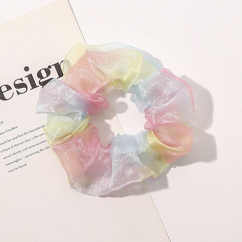 Dây buộc tóc cao su co giãn nhuộm màu gradient đính ngọc trai thời trang