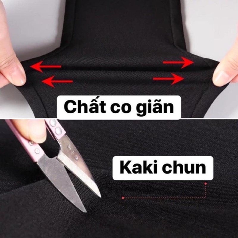 Quần loe phối ren vải kaki chun rách gấu ống loe cạp cao chất co dãn tốt