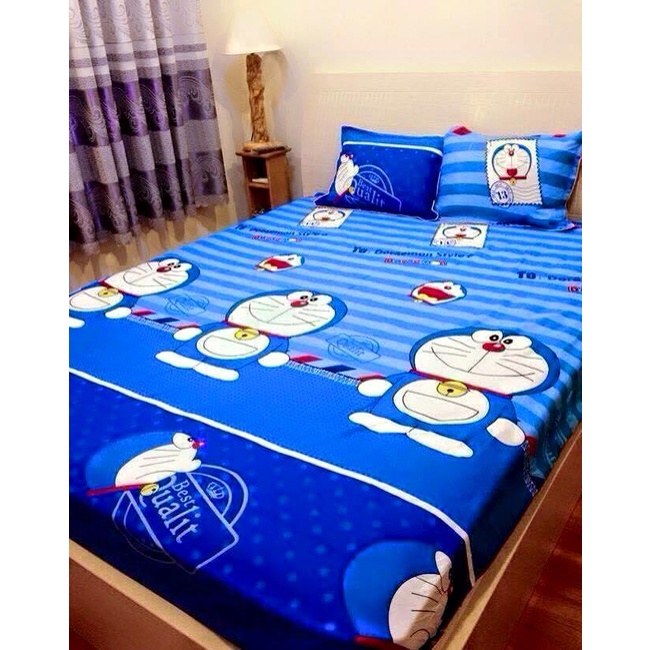Set 5 Món Doremon Chăn Ga gối Poly Cotton 1m6 x 2m x 10cm