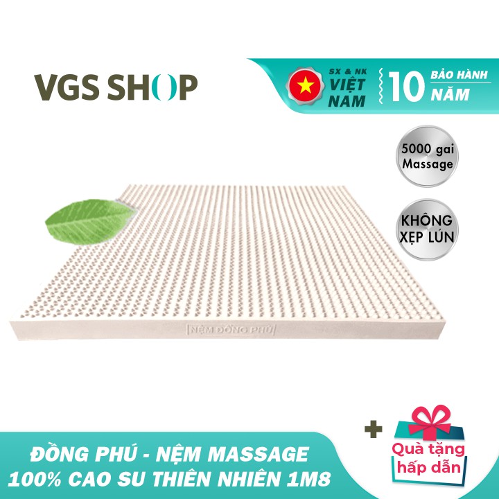 Nệm cao su thiên nhiên massage Đồng Phú 1m8 x 2m x 10cm TẶNG 2 GỐI MASSAGE CSTN 40 X 60 (CM)