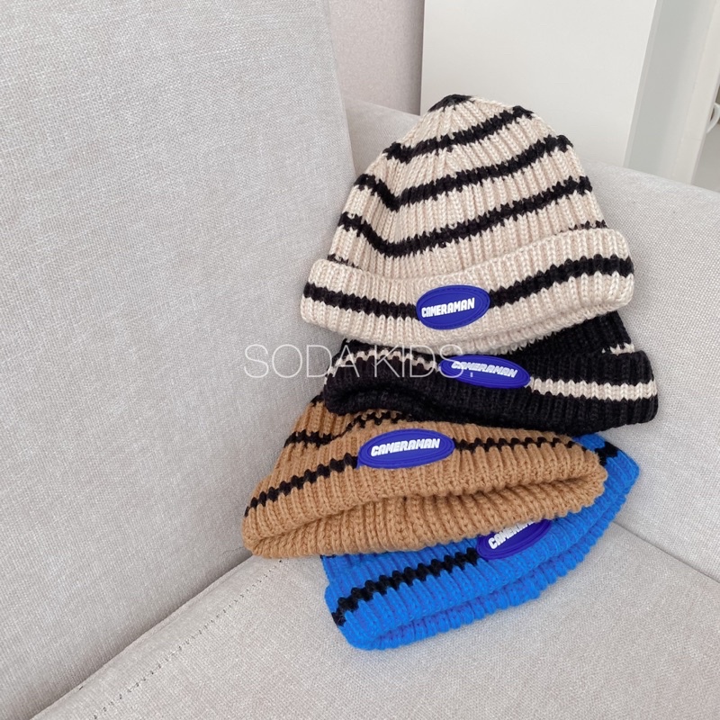 Mũ len kẻ phong cách Hàn Quốc cho bé (Ảnh thật)