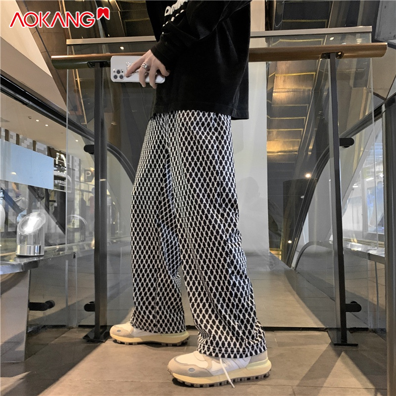 Quần dài Aokang 9 tấc họa tiết sọc caro phong cách hong kong cho nam