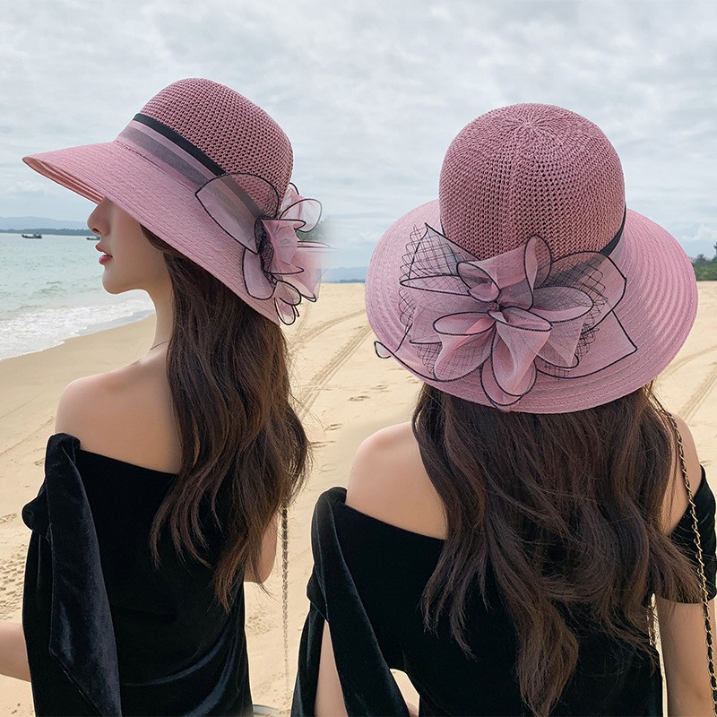 Nón Rộng Vành Phối Nơ Hoa Thời Trang Nữ Tính
