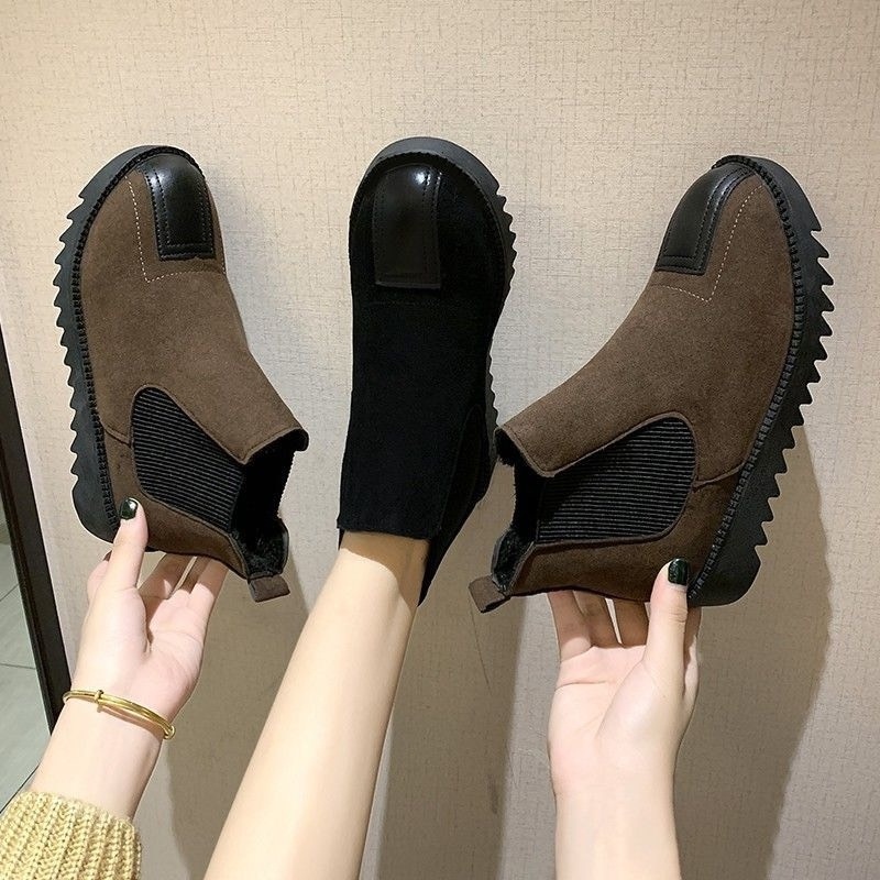 Giày chelsea boots nữ DVT da lộn, đế dày, thoải mái DP06