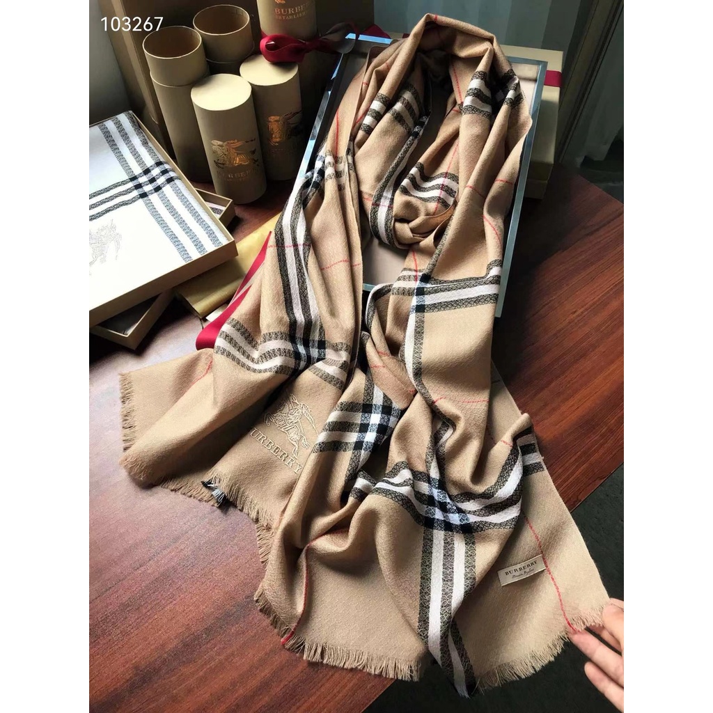 Khăn Choàng Nhỏ Thêu Họa Tiết Caro Burberry Cổ Điển Thời Trang Cho Nam Và Nữ