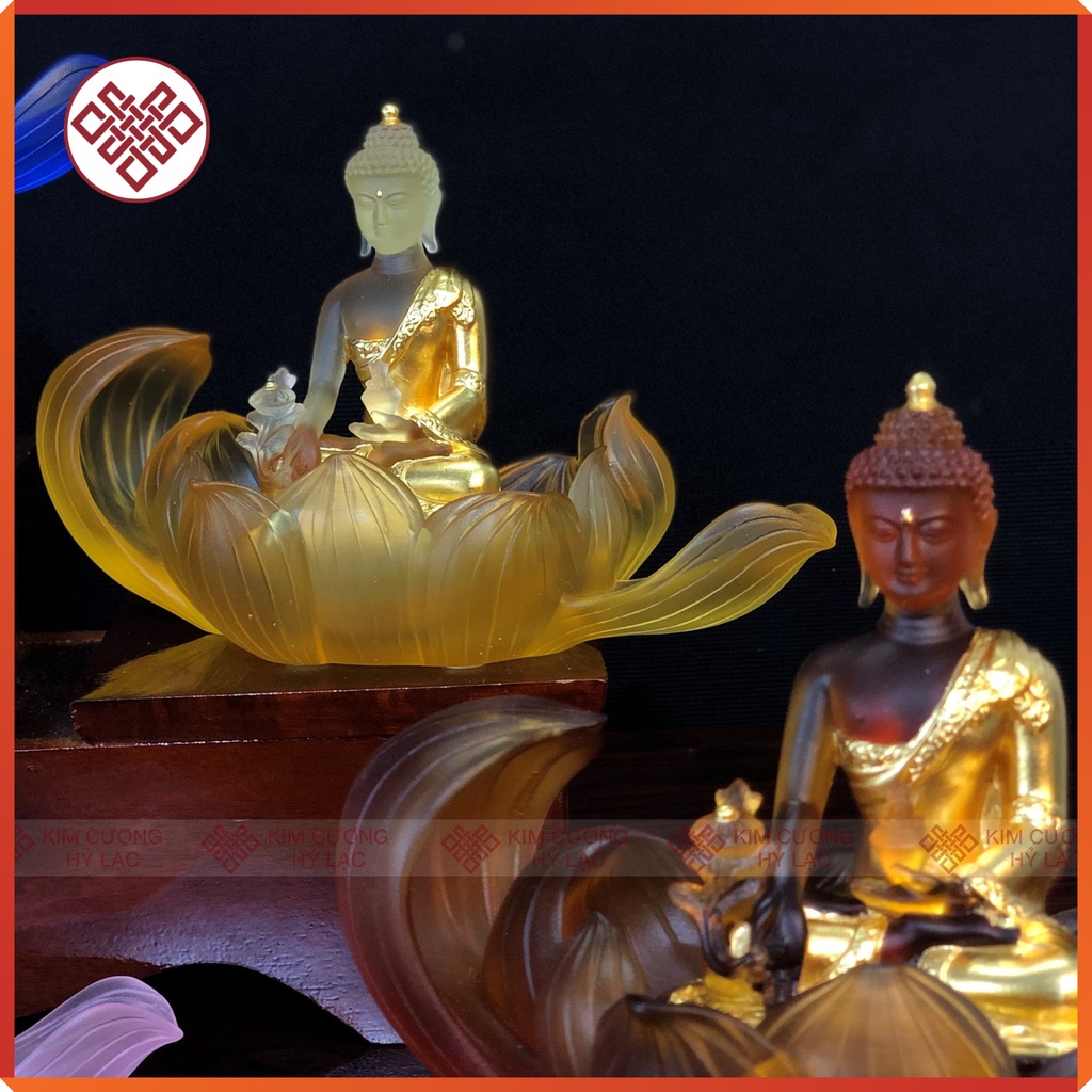 Tượng Phật Dược Sư Mật Tông [Kim Cương Hỷ Lạc]  Lưu Ly 12Cm Màu Nâu