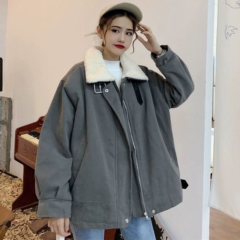 Áo Khoác Cotton Phối Nhung Dày Dáng Rộng Thời Trang Mùa Đông Cho Nữ