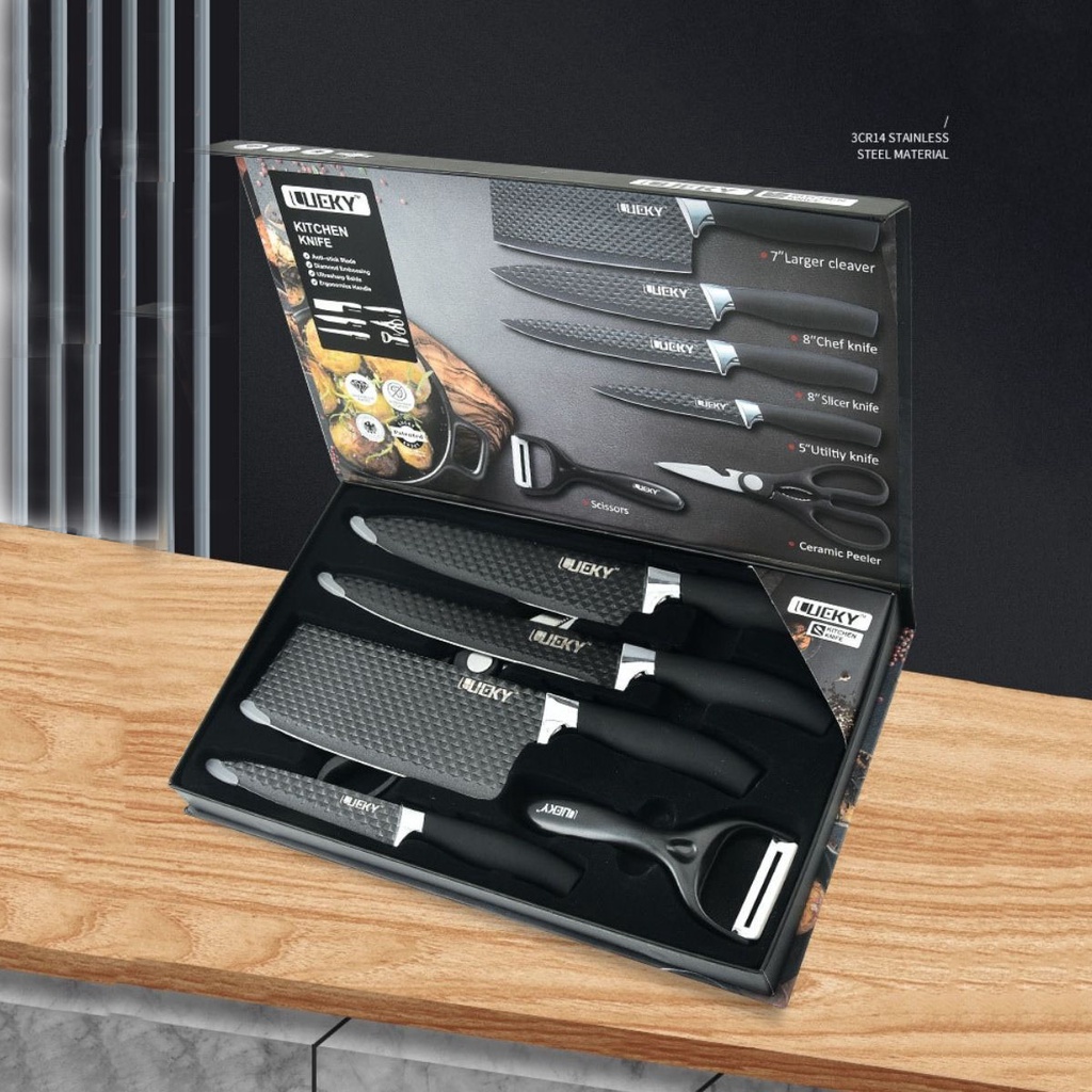 Bộ dao nhà bếp 6 món thiết kế đẹp chống dính không gỉ Lucky LK-011 thương hiệu Đức