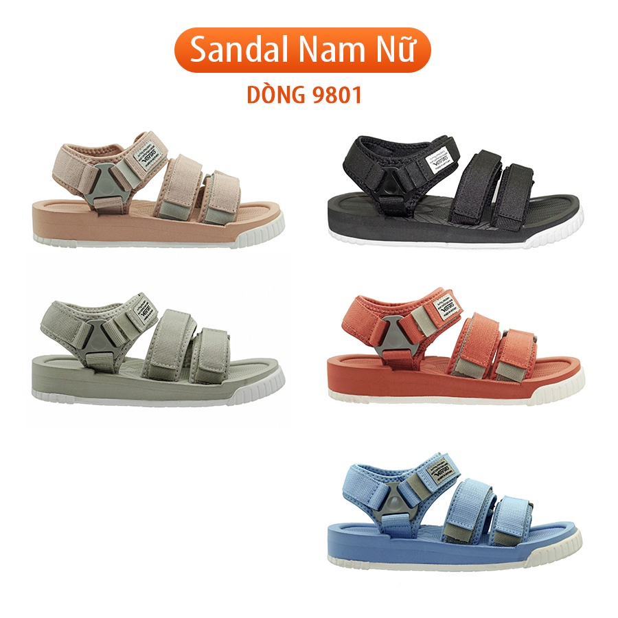 Sandal Vento 3 quai dán chính hãng SD-9801 đế bằng - Dép quai sau nam nữ thời trang đi học, đi làm