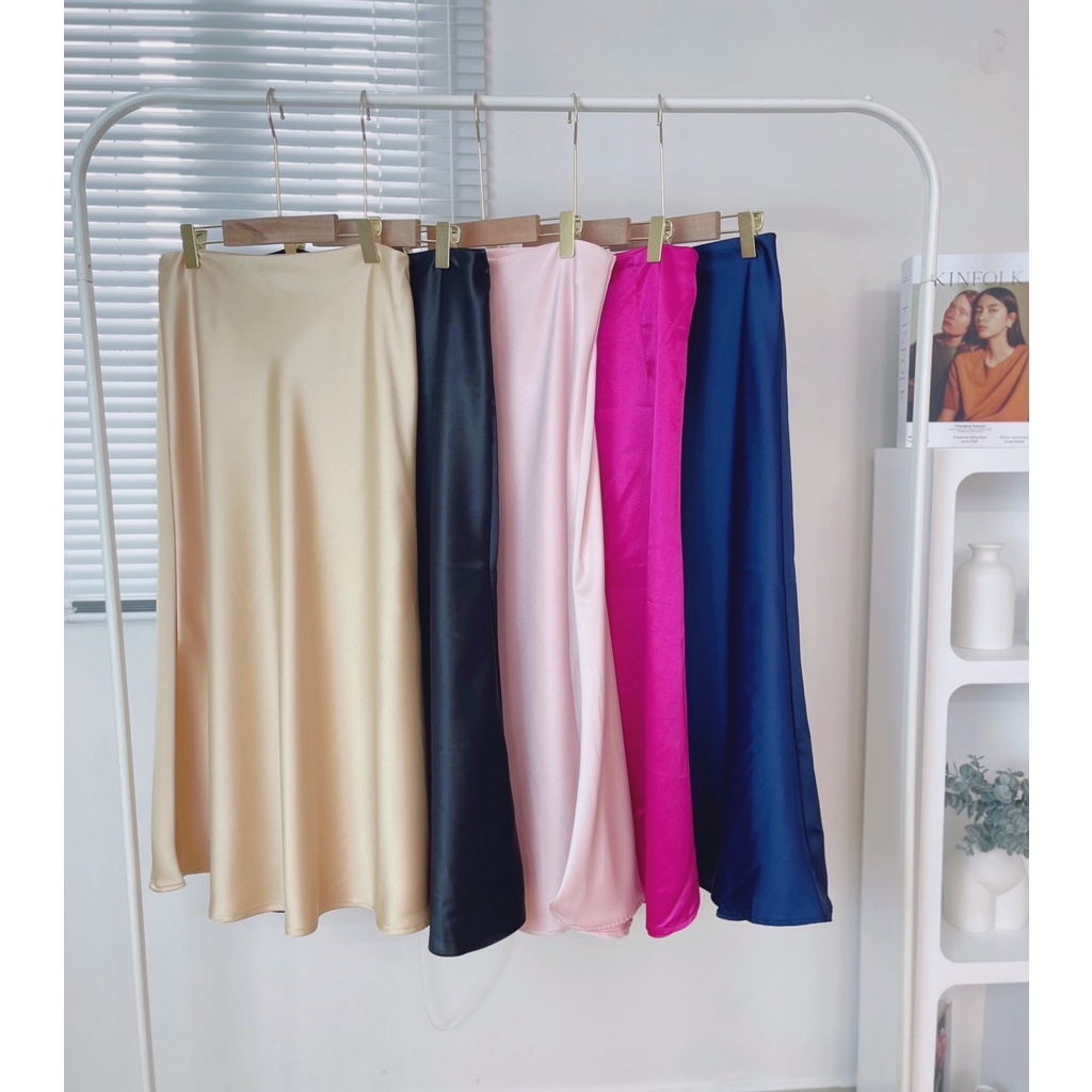 (HÀNG SẴN - HÌNH THẬT) Chân váy Satin - Chân váy Midi dáng dài - Nhiều màu lựa chọn