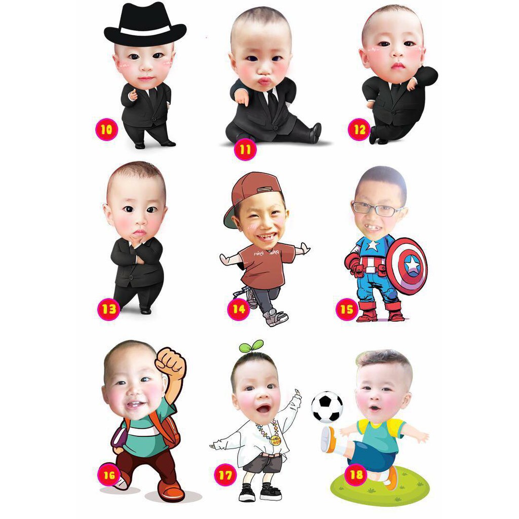 Chibi bé trai bé gái - trang trí tiệc sinh nhật thôi nôi đầy tháng - hàng thiết kế