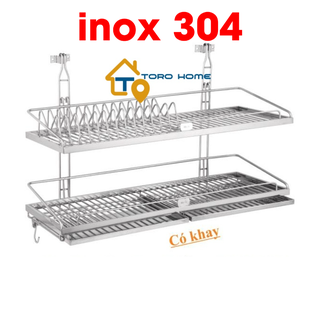 Kệ chén inox 304, kệ bát inox 304 có khay hứng nước 2 tầng kc02 toro home, cam kết chất liệu inox chuẩn 304