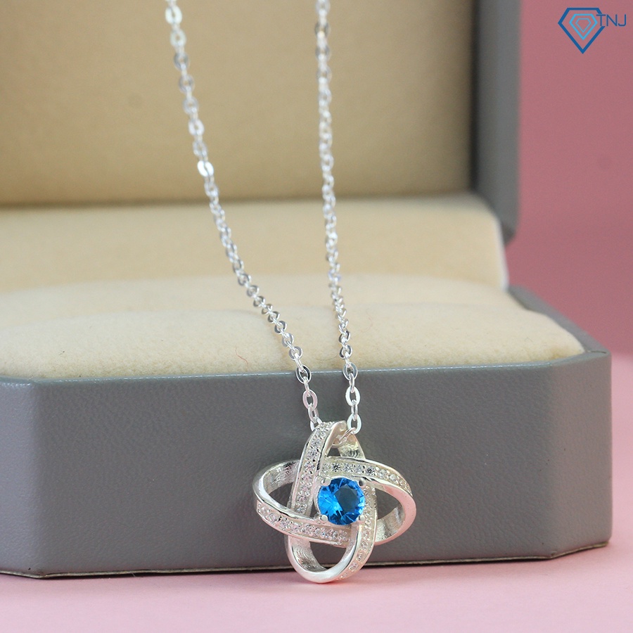 Vòng cổ nữ bạc thật mặt bông hoa đính đá xanh dương DCN0611 - Trang Sức TNJ