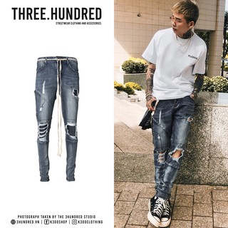 QUẦN SKINNY JEANS RÁCH GỐI MÀU XANH