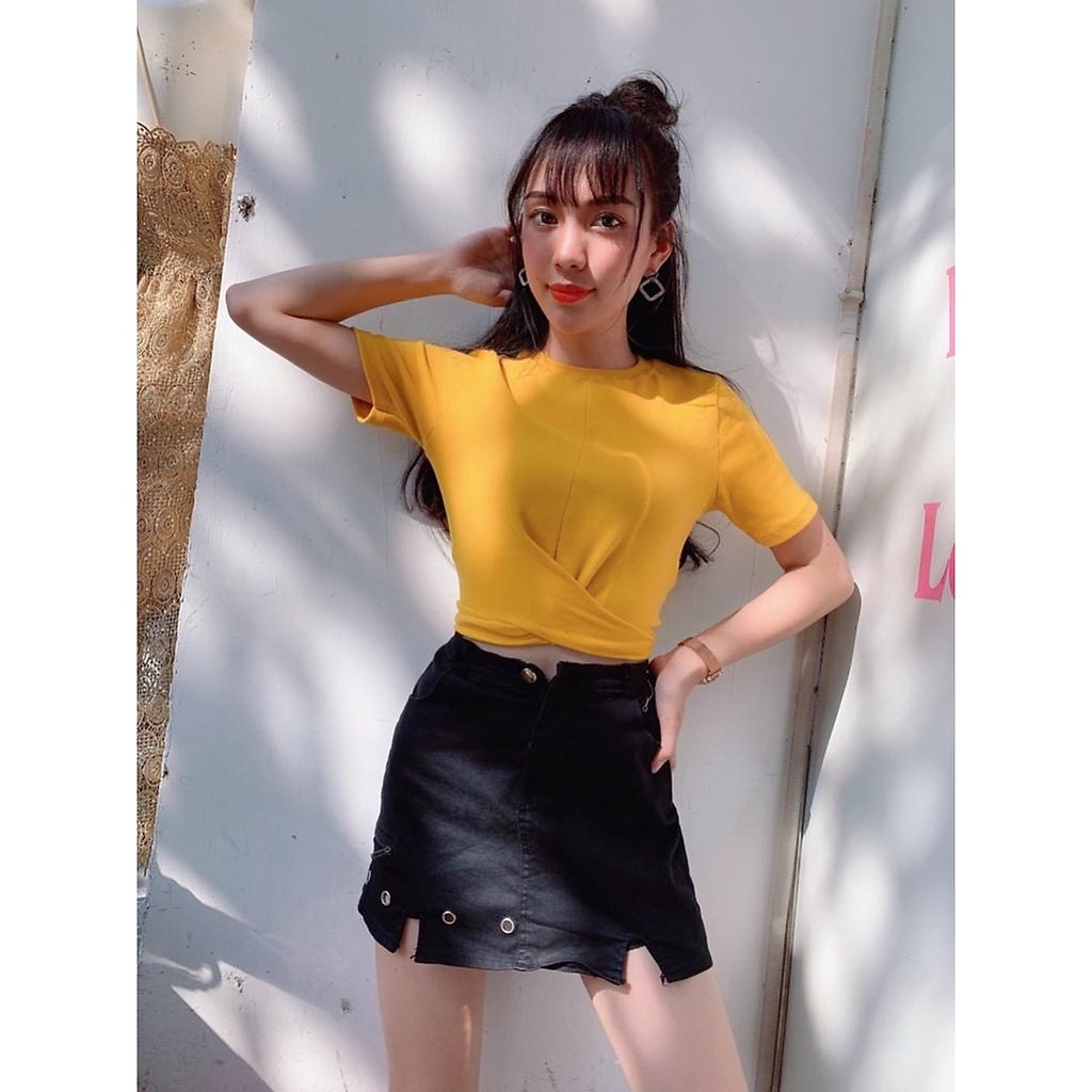ÁO THUN CROPTOP ÔM BODY TRƠN BASIC XOẮN NGỰC 50