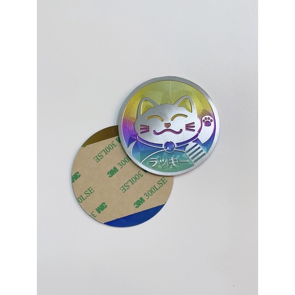 Tem dán titan mèo thần tài, mèo may mắn vãy tay thu hút tài lộc