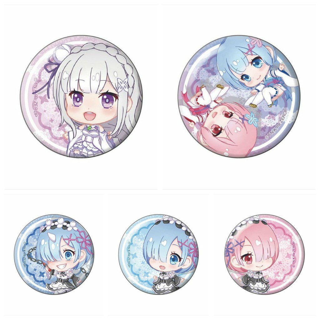 Combo 5 huy hiệu cài áo IN HÌNH Re:Zero − Bắt đầu lại ở thế giới khác anime chibi dễ thương tiện lợi