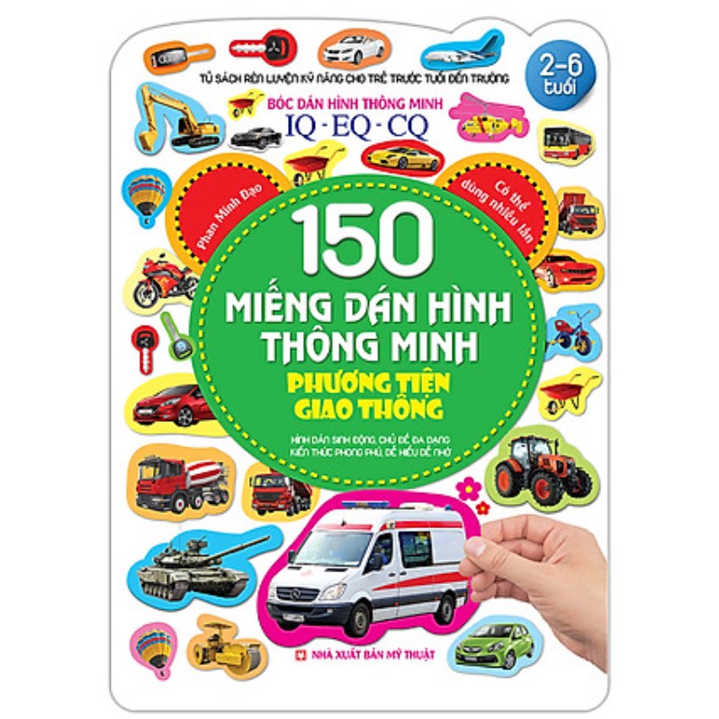 Sách - Bóc dán hình thông minh IQ-EQ-CQ 150 miếng dán hình thông minh - Phương tiện giao thông