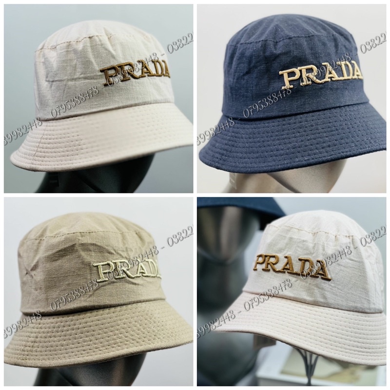 Nón Bucket Vải Goát - Mũ Tai Bèo Thêu PRADA phong cách ulzzang Nam Nữ Thời Trang Đẹp