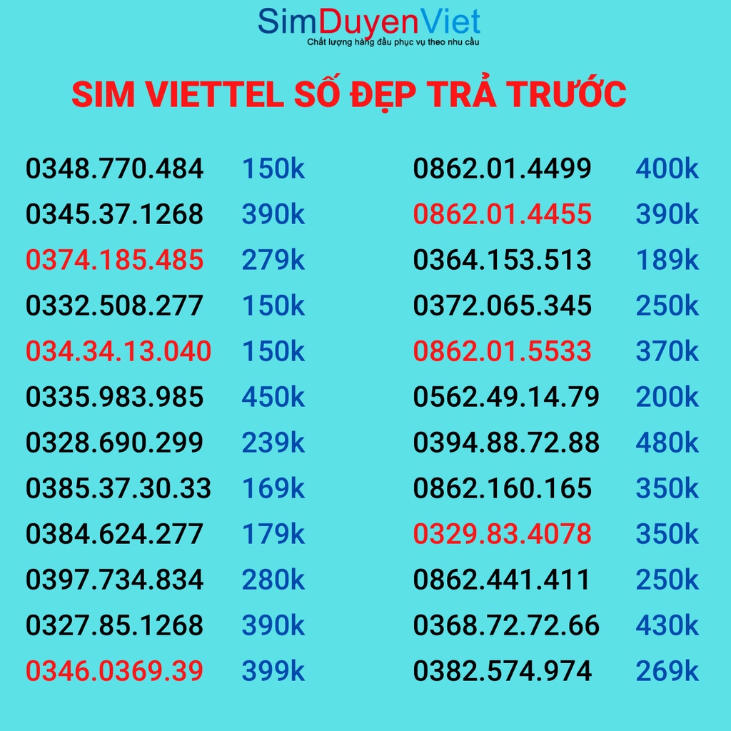 Sim Viettel số đẹp giá rẻ đăng ký được V120N 4Gb/ngày gọi miễn phí (Sim đã đăng ký 9 chủ)