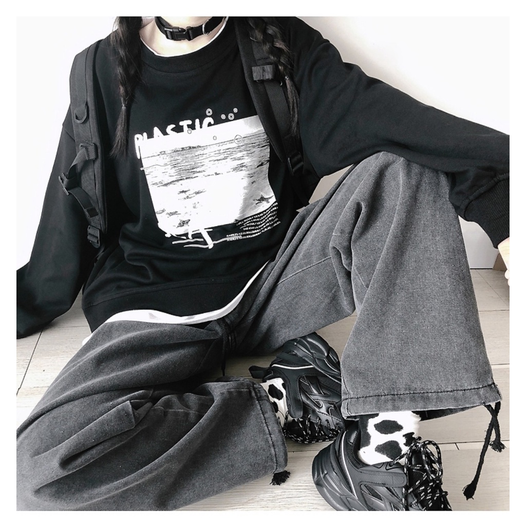 Áo Sweater PLASTIC Vải Nỉ Bông Form Rộng Ulzzang Unisex