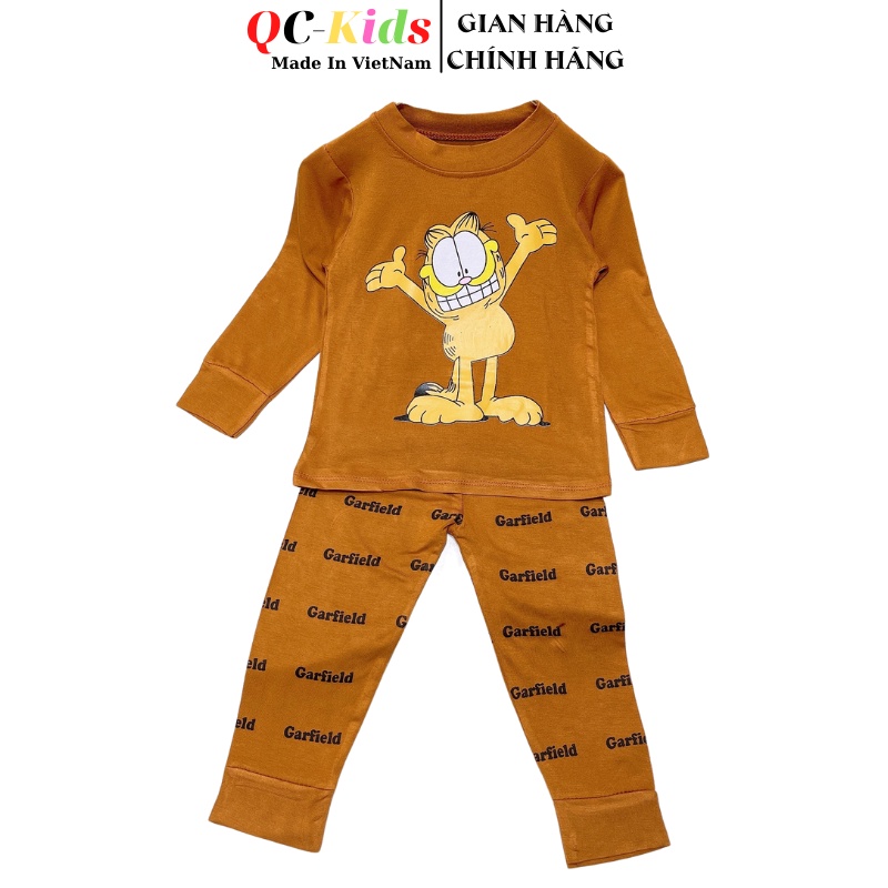 Bộ quần áo thu đông dài tay trẻ em mẫu Garfield chất cotton cho bé trai và gái 8-18kg