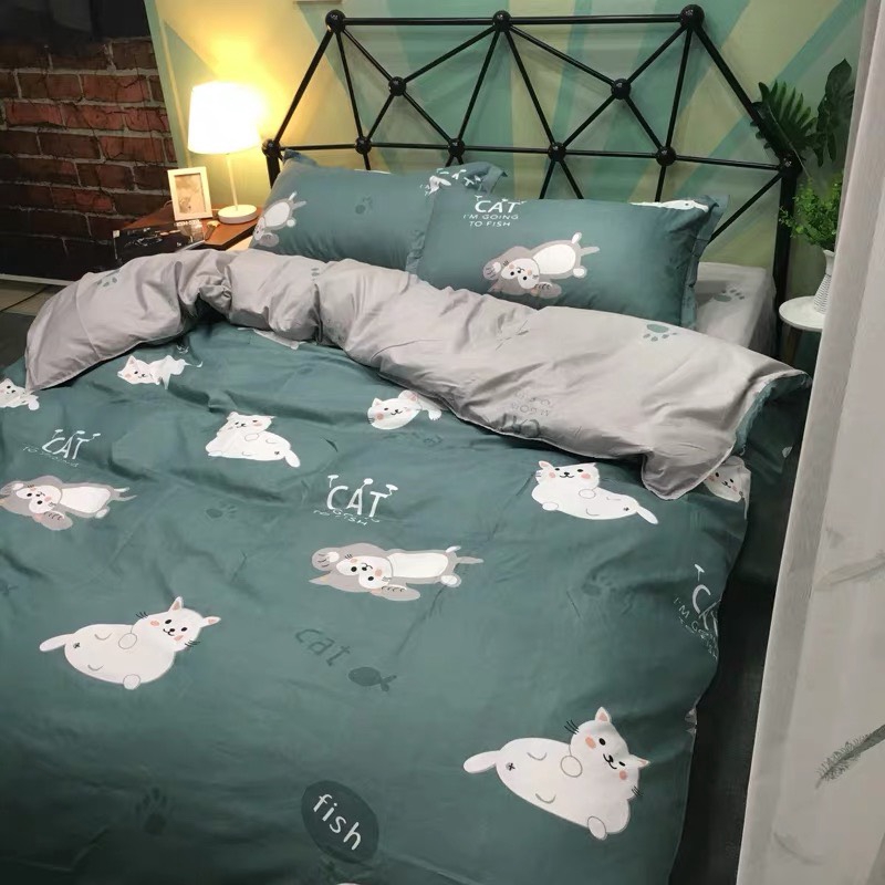 Bộ Vỏ Chăn Ga Gối Cotton Poly Nhập Khẩu - Kitten Xanh (SP001005)