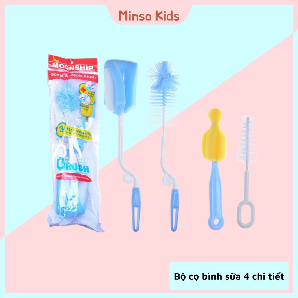 Bộ cọ bình sữa cho bé 4 chi tiết MoonShip tiện lợi đa năng phù hợp với mọi loại bình - Minso Kids