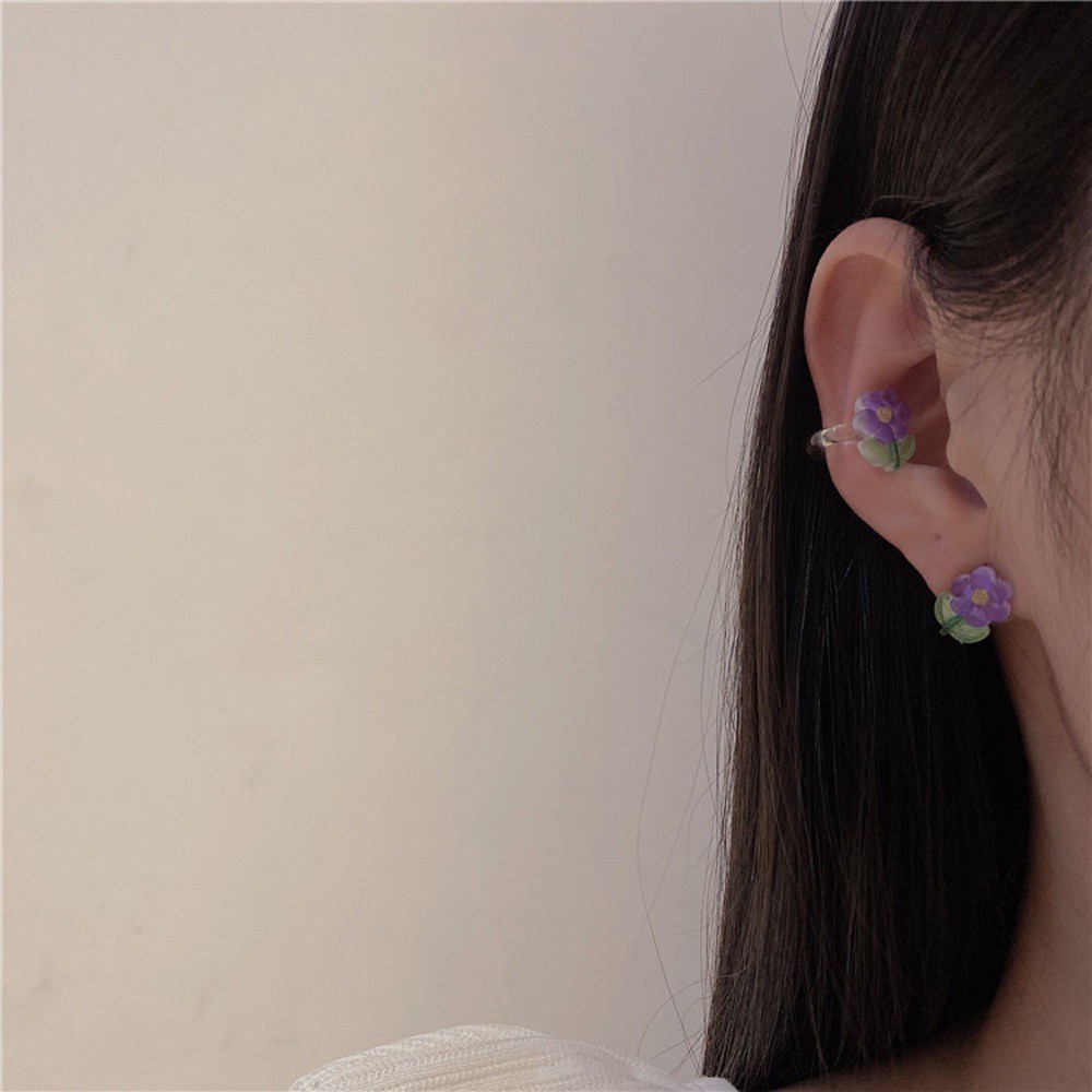 AROMA Geometric Flower Ear Cuff New Candy Color Stud Earrings Cute Resin Fashion Jewelry Sweet Acrylic For Women Clip On Earrings