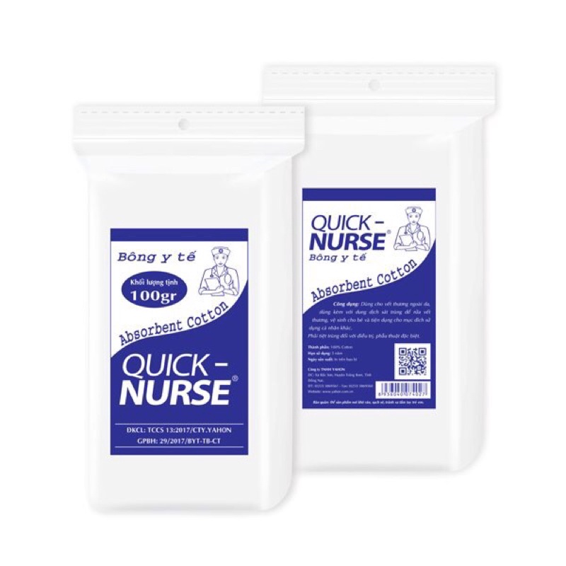 Bông gòn y tế Quick Nurse giúp lau, rửa vết thương, vệ sinh cho bé 100g / 25g