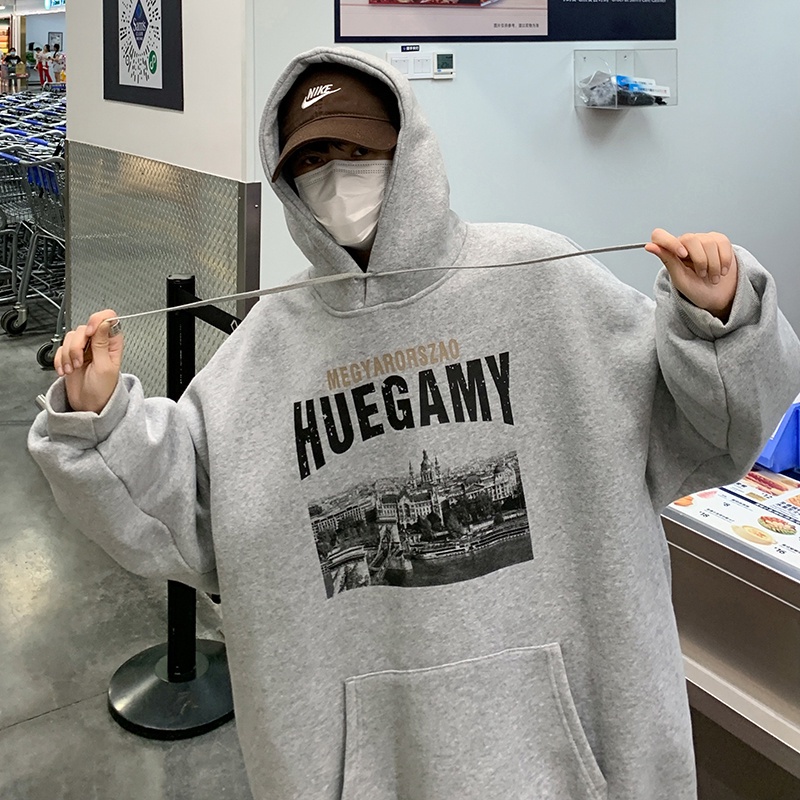 Áo hoodie dày dáng rộng tay dài in họa tiết phong cách Hàn Quốc size M-5XL 3XL 4XL cho nam
