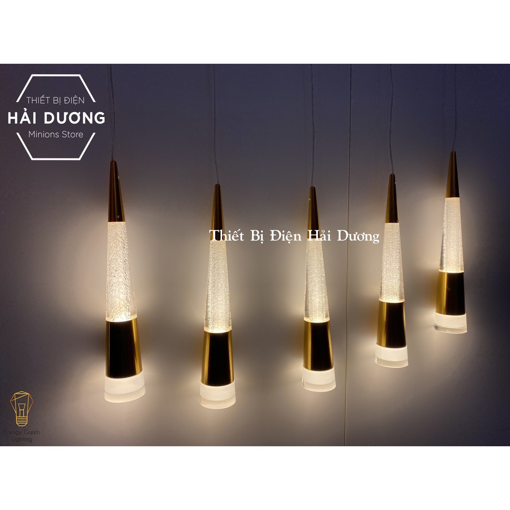 Bộ 5 Đèn Thả Trần Thủy Tinh Hình Ống DGT-099 - Có Đế Đèn Phát Sáng - Ánh Sáng Vàng - Energy Green Lighting