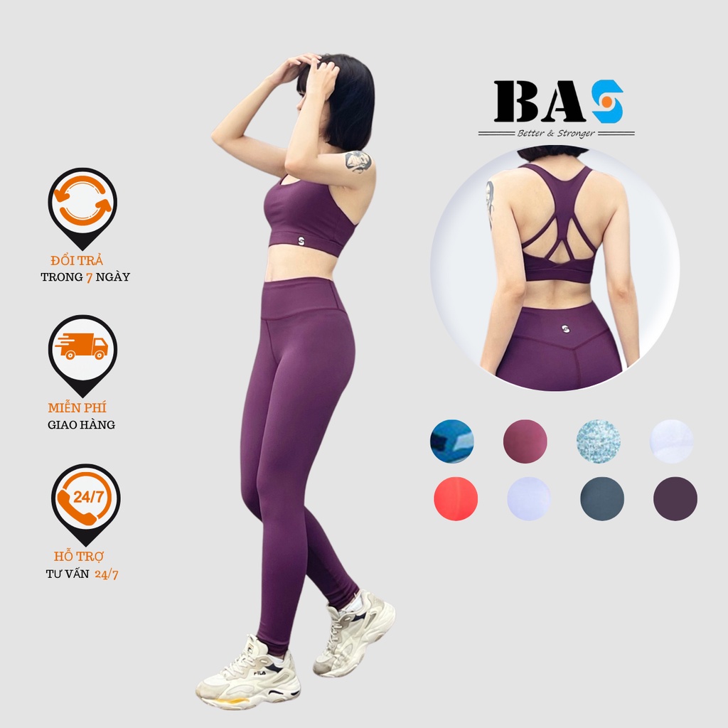 Set đồ tập gym yoga thiết kế BAS bra 2 lớp hở lưng phối legging dài cạp cao năng động - S40038