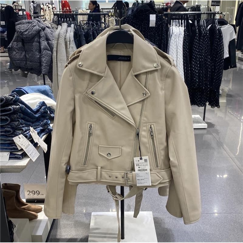 Áo da nữ hai màu đen- trắng chuẩn đẹp