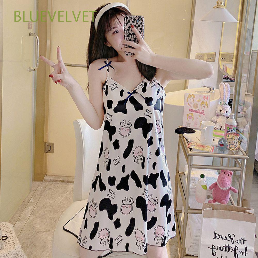 Đầm ngủ không tay mềm mại họa tiết bò sữa hoạt hình ngọt ngào gợi cảm cho nữ | BigBuy360 - bigbuy360.vn